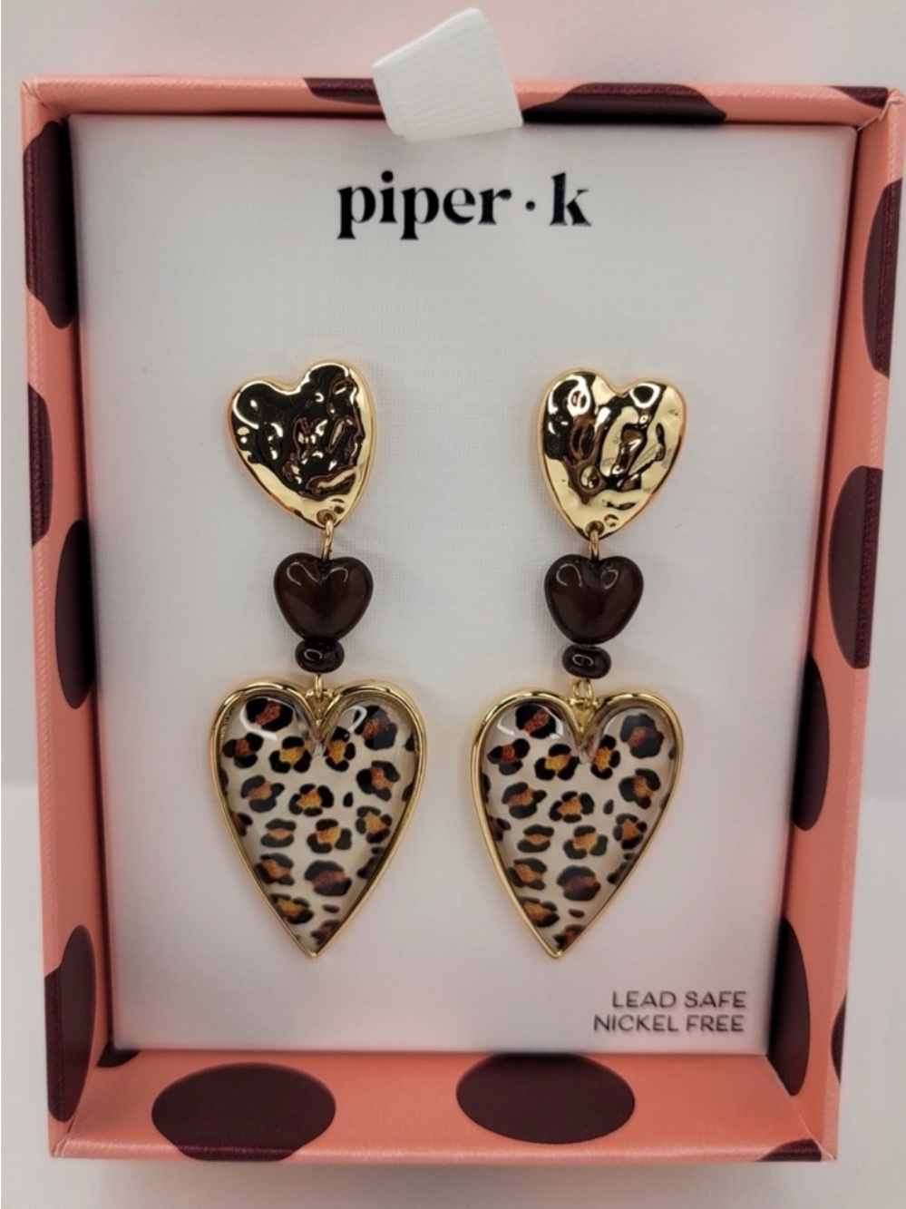 Piper K Leopard Heart Drop Earrings
